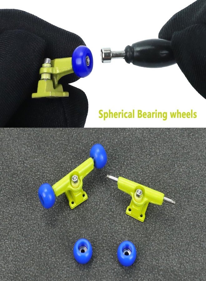 DisplayMore 19PCS Fingerboard Skateboard Bearing Wheels Tool Set, Yellow Trucks & Blue Spherical Fingerboard Bearing Wheels & Nuts & Screw & Screwdriver - Image 2